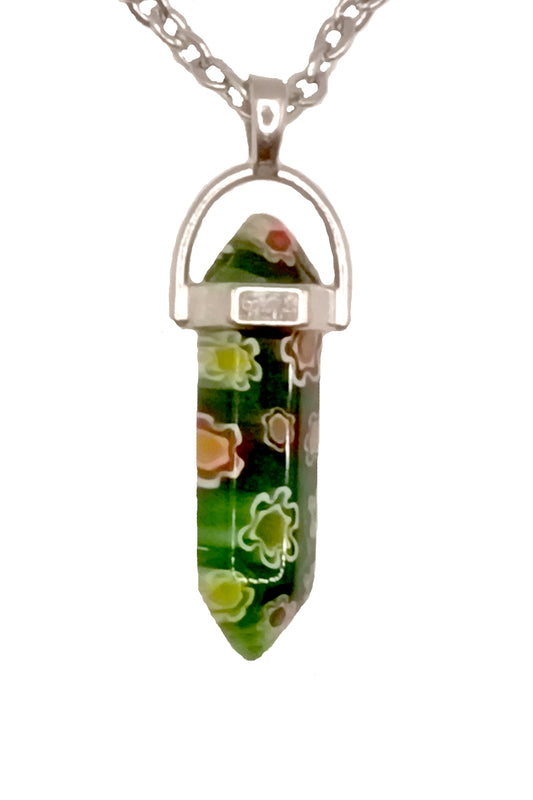 Colier verde transparent cu milefiori