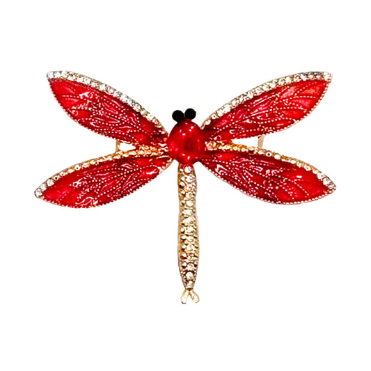 broche de libélula de cristal vermelho